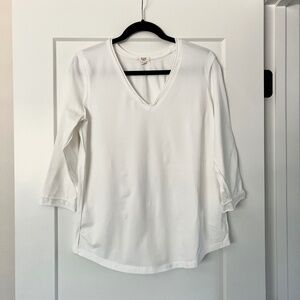 NIC+ZOE (NZT) Women's White 3/4 Sleeve Roll V-Neck Tee